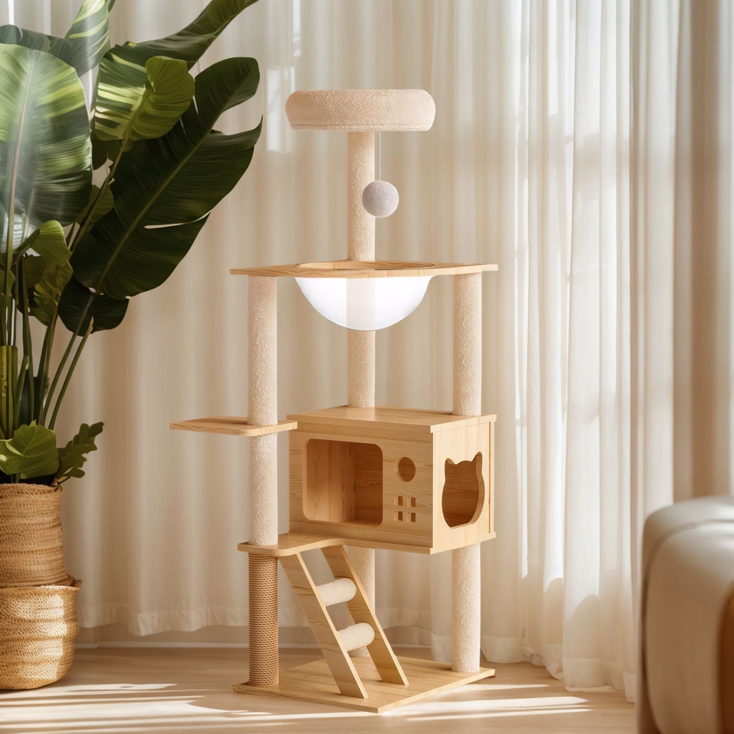 48.8" Modern Cat Tower with Sisal Scratching Posts and Acrylic Hammock