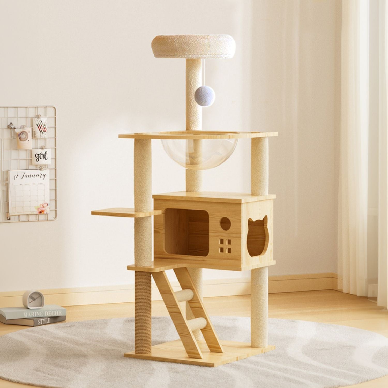 48.8" Modern Cat Tower with Sisal Scratching Posts and Acrylic Hammock