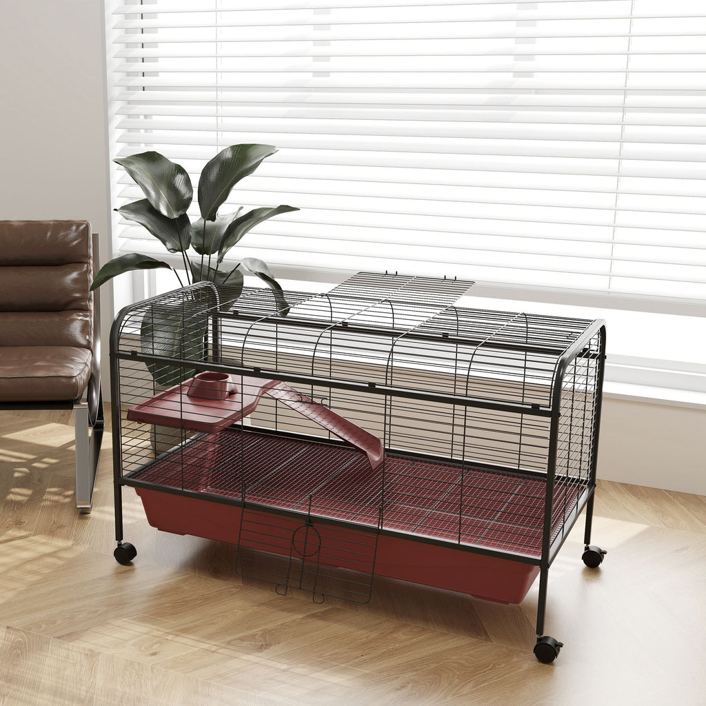 48"L Mobile Small Animal Cage for Rabbits & Ferrets with Multi-Level Platform