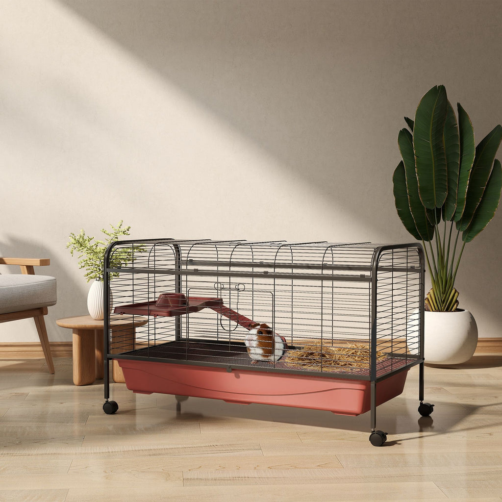 48"L Mobile Small Animal Cage for Rabbits & Ferrets with Multi-Level Platform