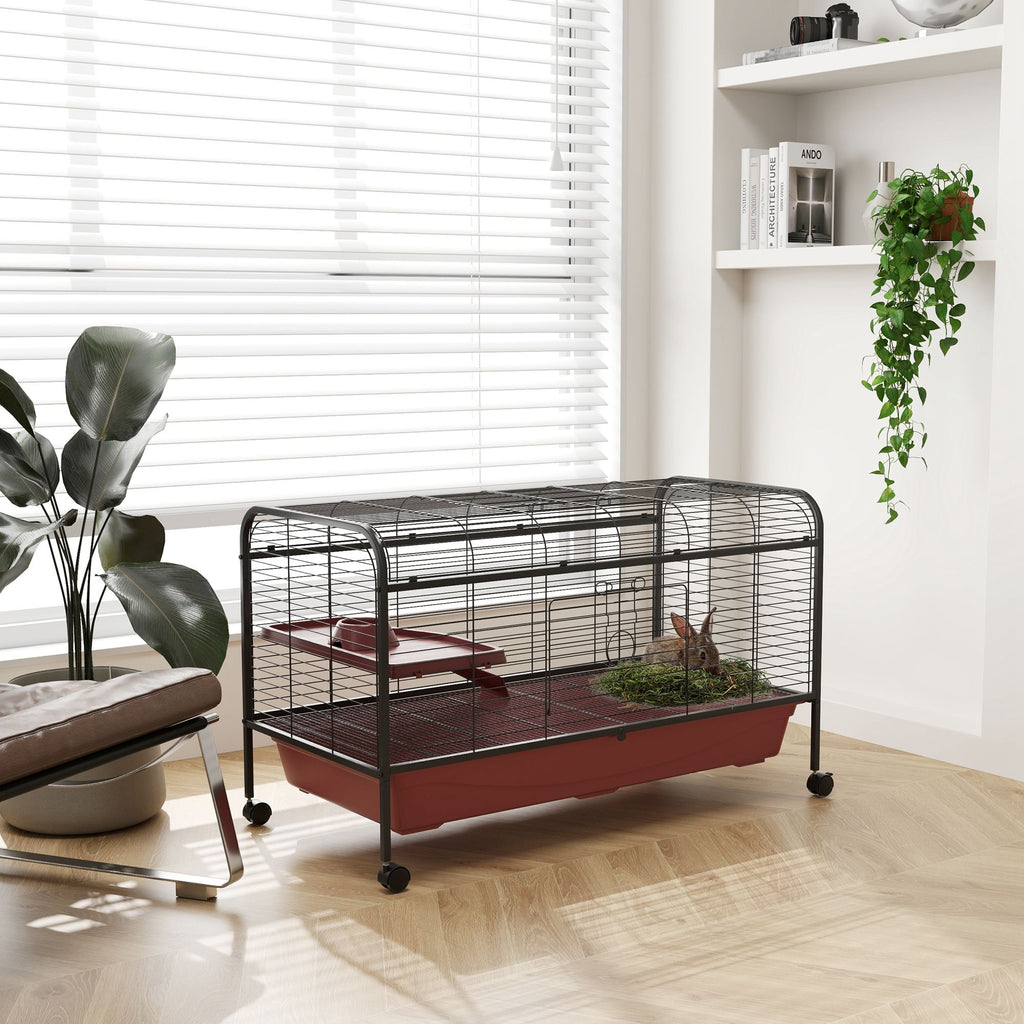 48"L Mobile Small Animal Cage for Rabbits & Ferrets with Multi-Level Platform
