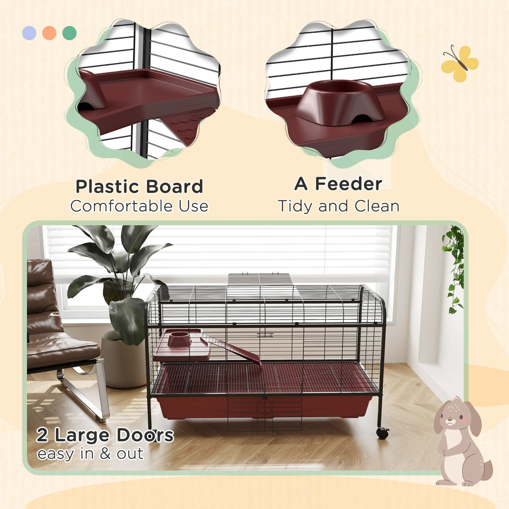 48"L Mobile Small Animal Cage for Rabbits & Ferrets with Multi-Level Platform