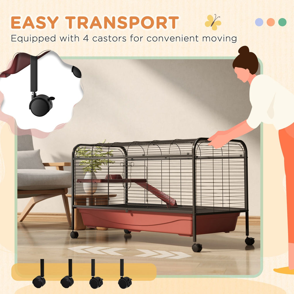 48"L Mobile Small Animal Cage for Rabbits & Ferrets with Multi-Level Platform