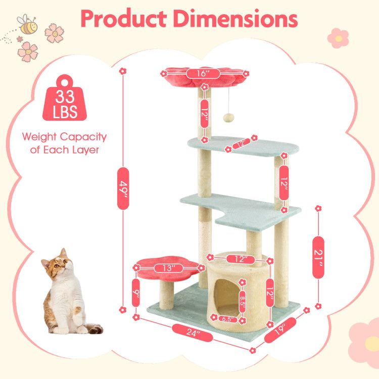 Five-Level Cat Tower with a Flower-Shaped Perch and Sisal Scratching Posts
