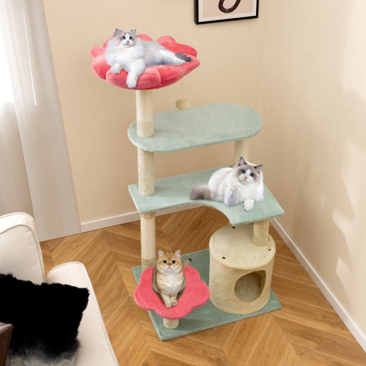 Five-Level Cat Tower with a Flower-Shaped Perch and Sisal Scratching Posts