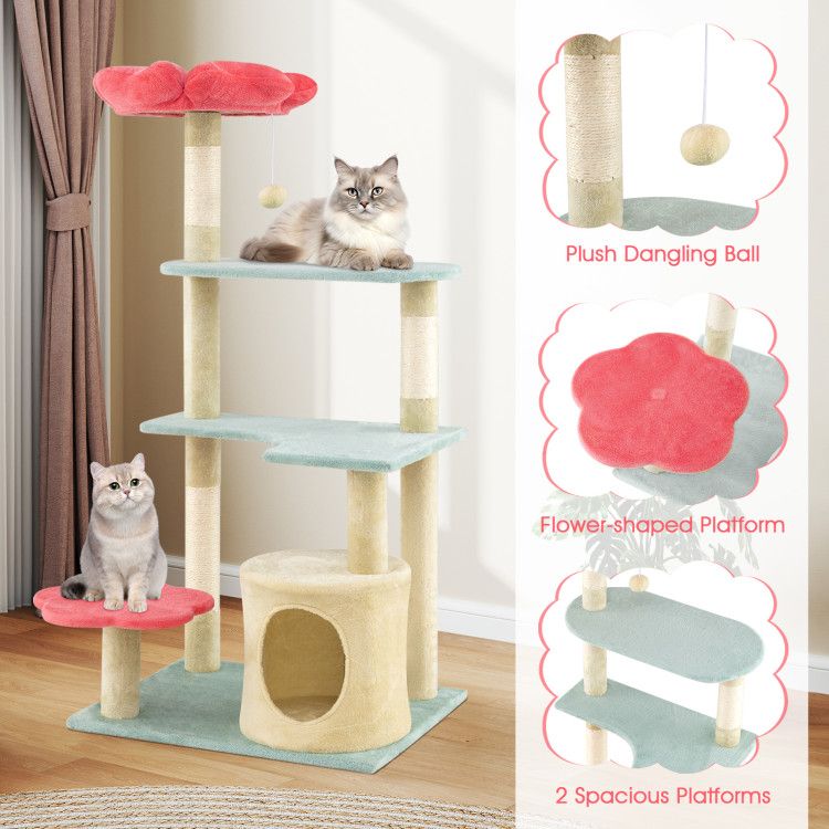 Five-Level Cat Tower with a Flower-Shaped Perch and Sisal Scratching Posts