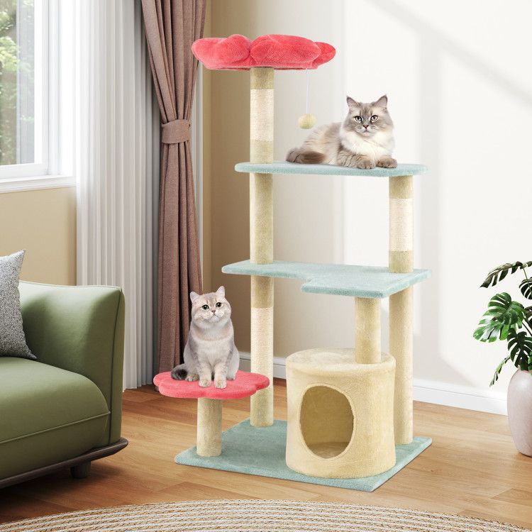 Five-Level Cat Tower with a Flower-Shaped Perch and Sisal Scratching Posts