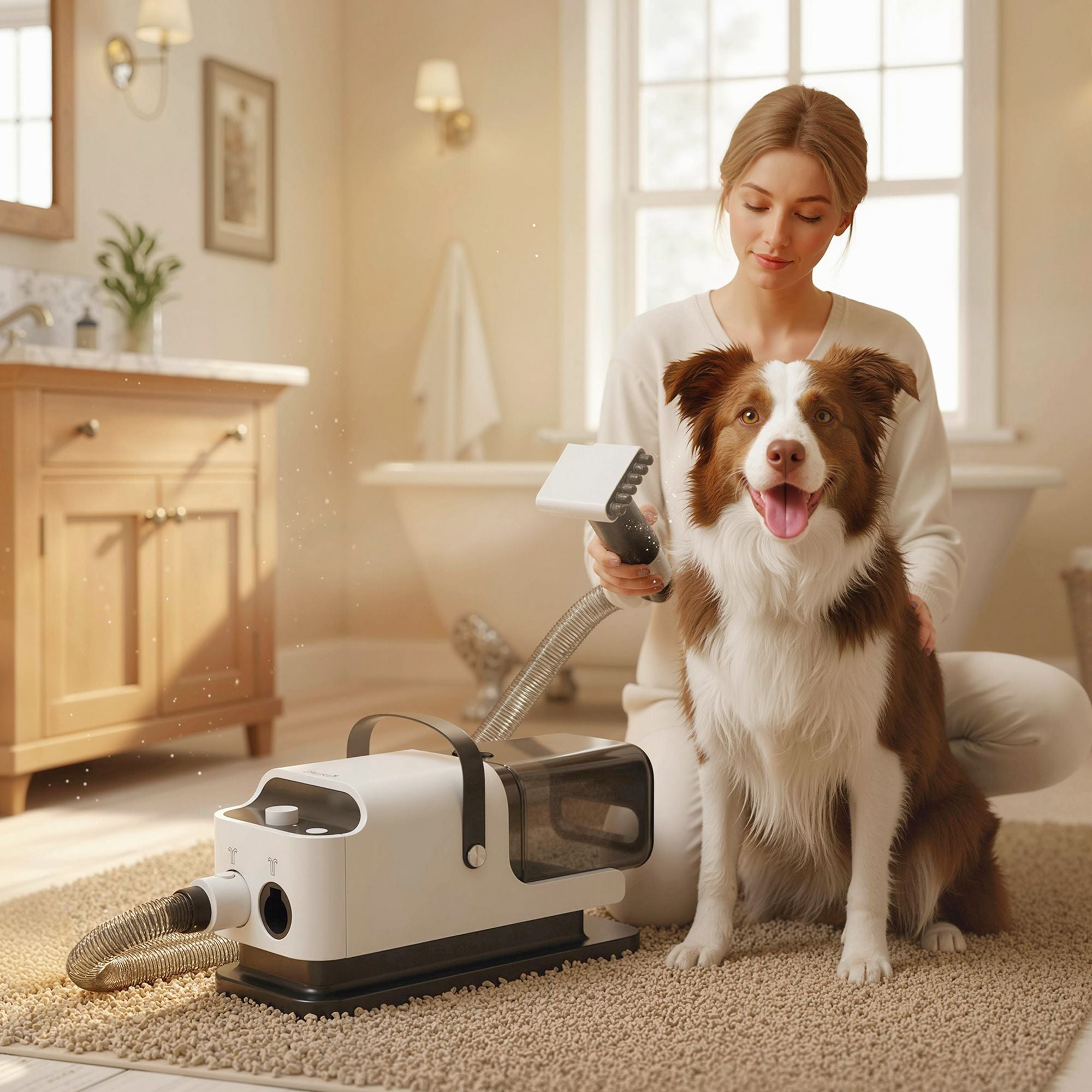 5 in 1 Dog Grooming Vacuum & Dryer w/ Clipper, 50dB Low Noise, Adjustable Speed & Temp, 1.8L Canister