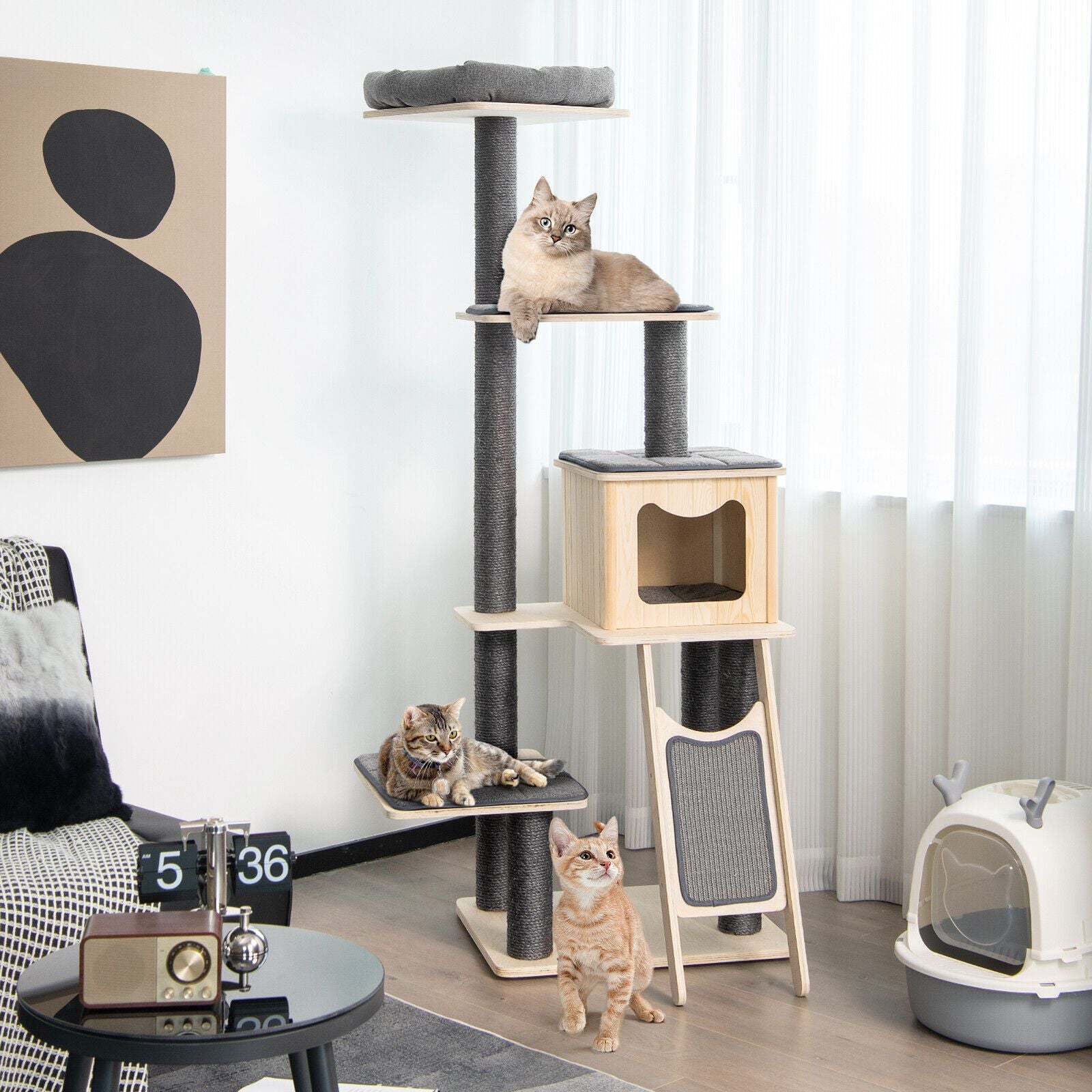 5-Tier Modern furniture-style Cat Tower with Washable Cushions
