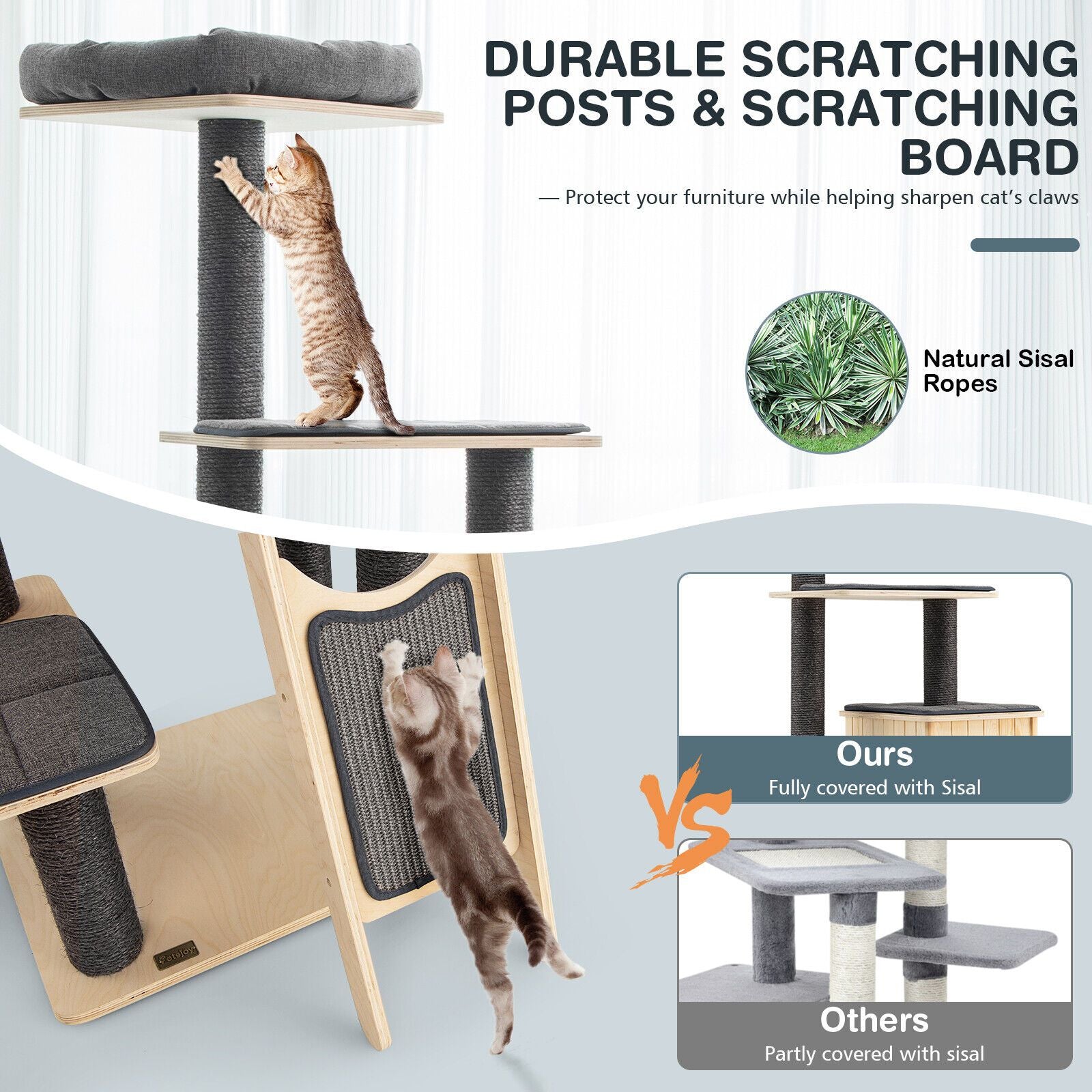 5-Tier Modern furniture-style Cat Tower with Washable Cushions