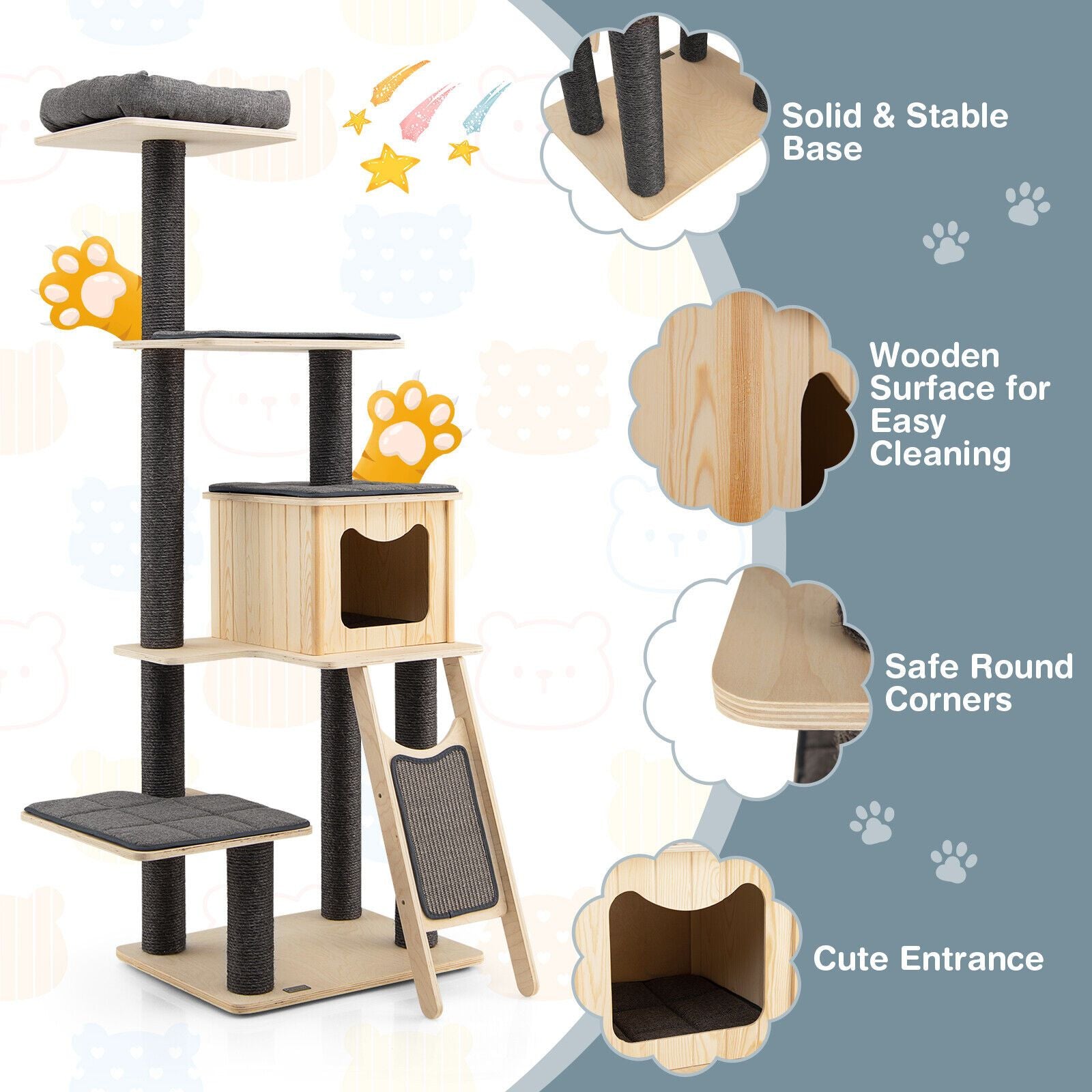 5-Tier Modern furniture-style Cat Tower with Washable Cushions