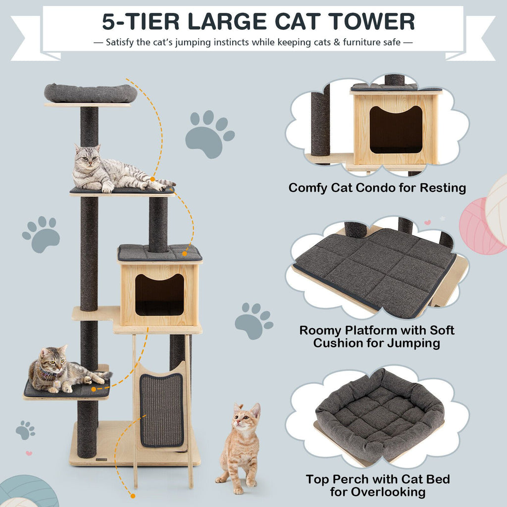5-Tier Modern furniture-style Cat Tower with Washable Cushions