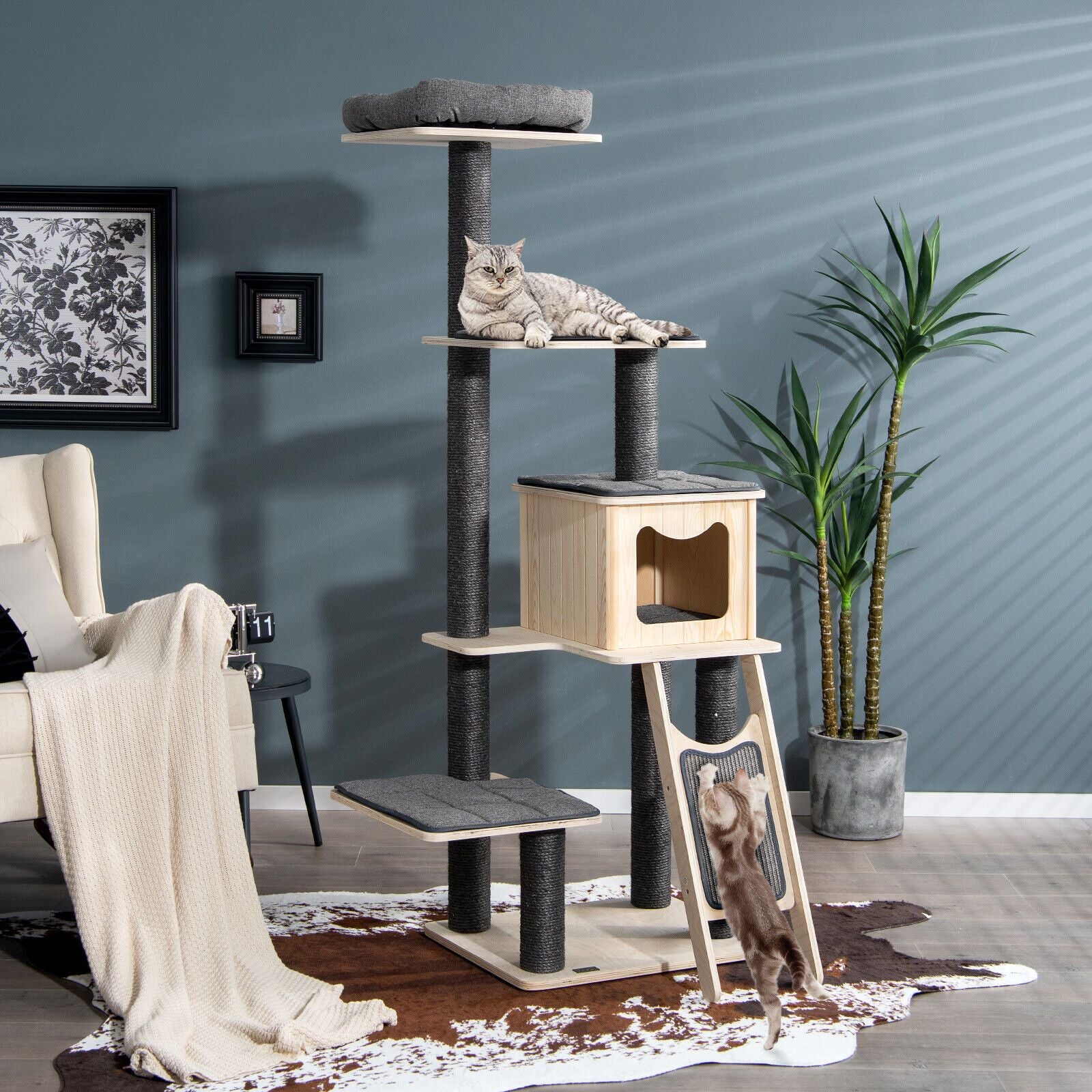 5-Tier Modern furniture-style Cat Tower with Washable Cushions