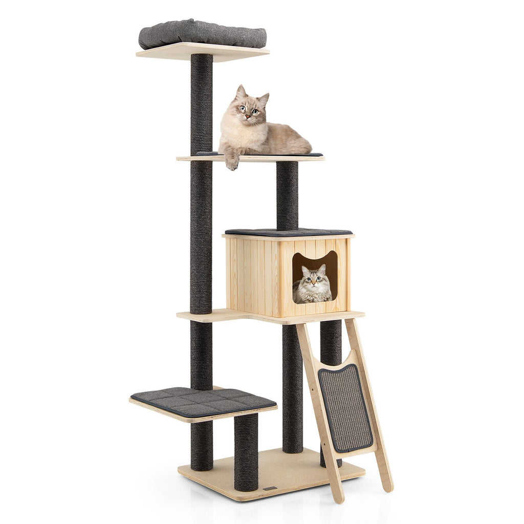5-Tier Modern furniture-style Cat Tower with Washable Cushions