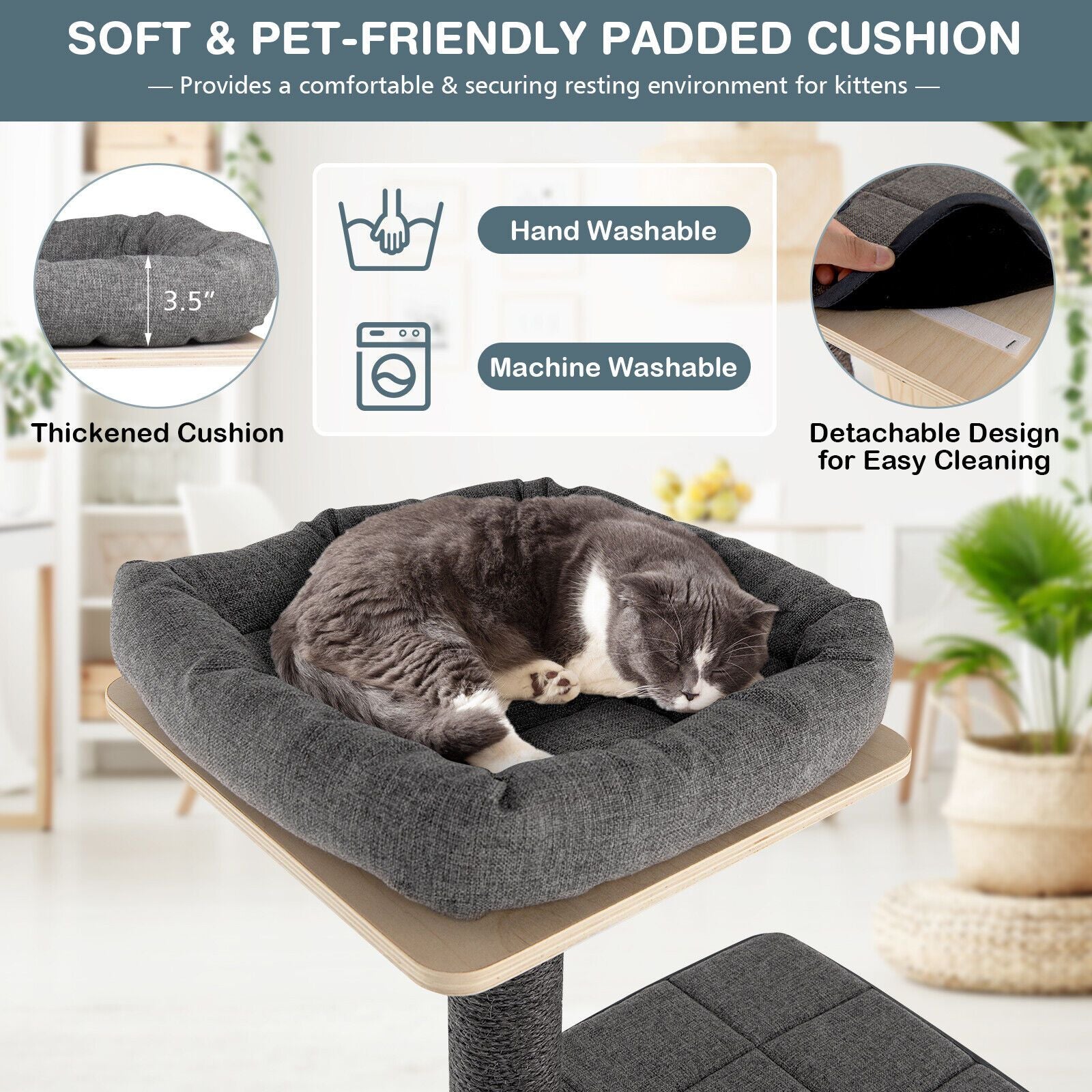 5-Tier Modern furniture-style Cat Tower with Washable Cushions