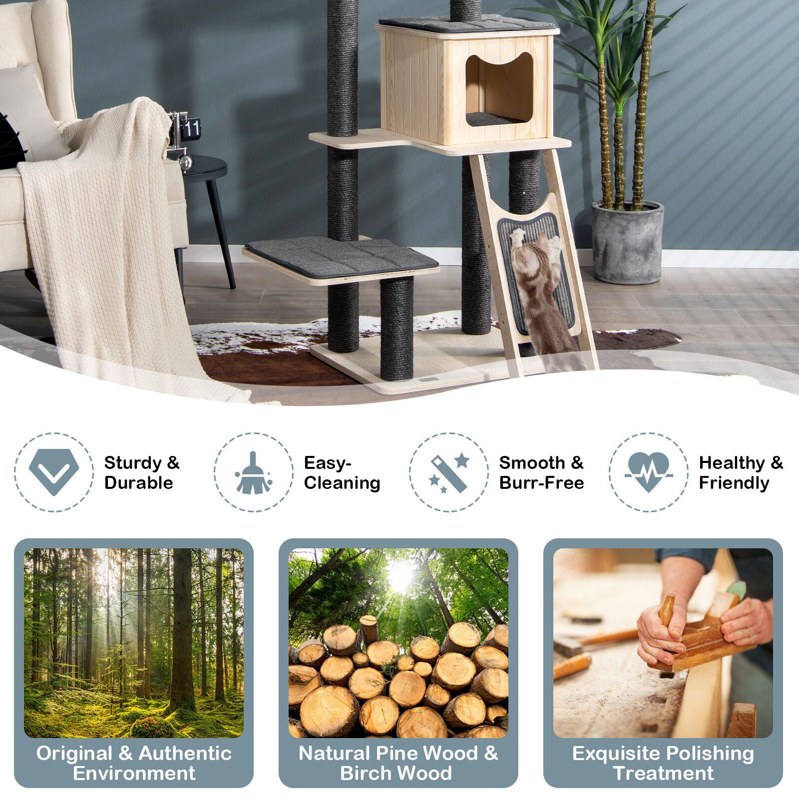 5-Tier Modern furniture-style Cat Tower with Washable Cushions
