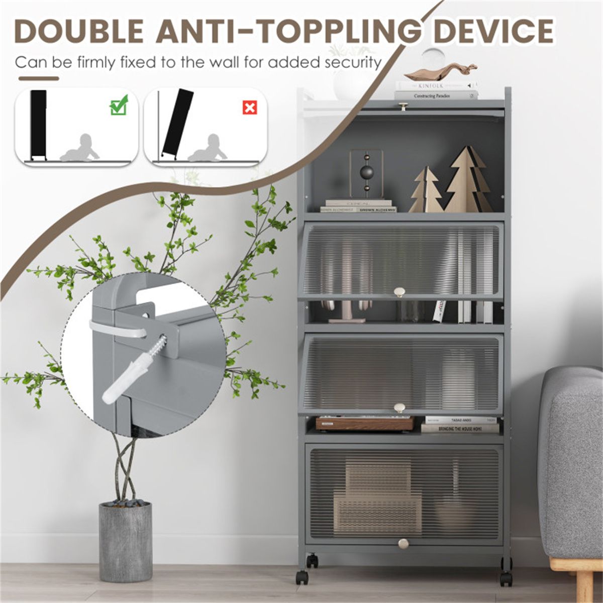 5-Tier Rolling Storage Stand with Flip Doors – Perfect for Pet Supplies & More