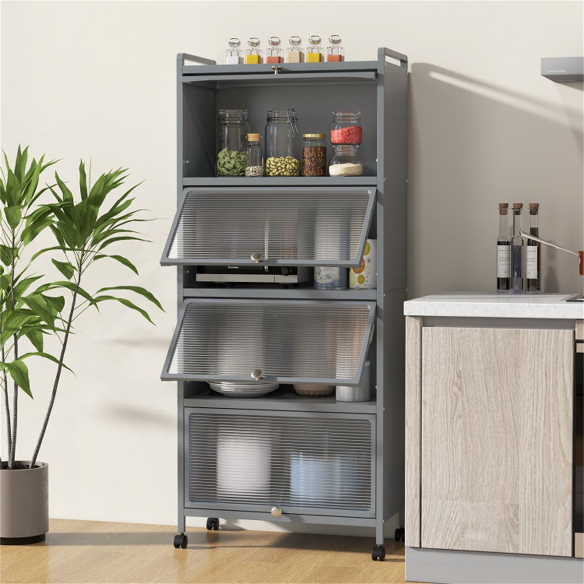 5-Tier Rolling Storage Stand with Flip Doors – Perfect for Pet Supplies & More