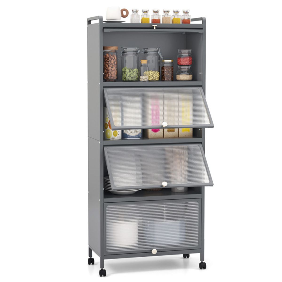 5-Tier Rolling Storage Stand with Flip Doors – Perfect for Pet Supplies & More
