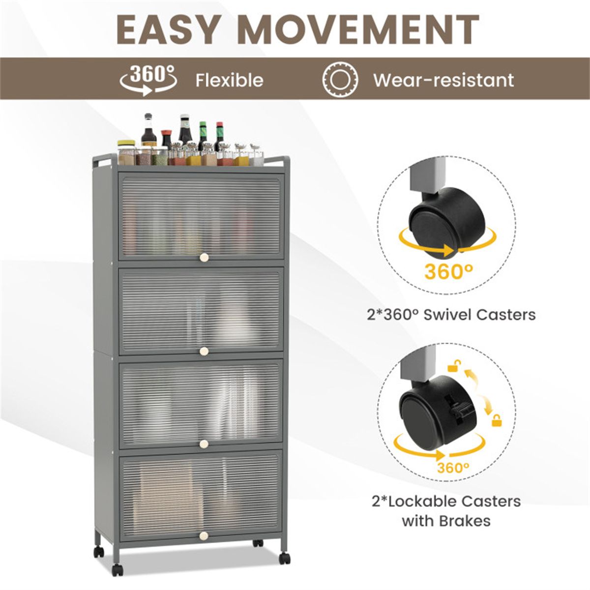 5-Tier Rolling Storage Stand with Flip Doors – Perfect for Pet Supplies & More