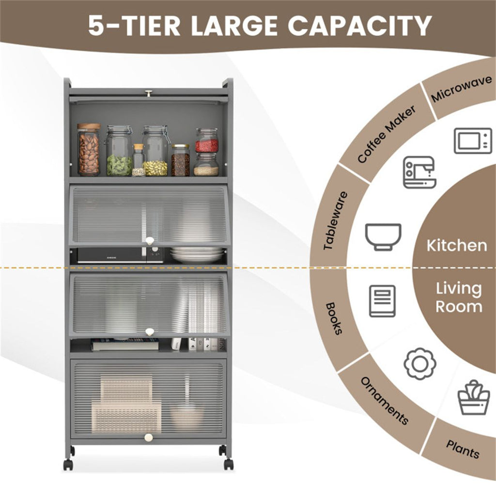 5-Tier Rolling Storage Stand with Flip Doors – Perfect for Pet Supplies & More