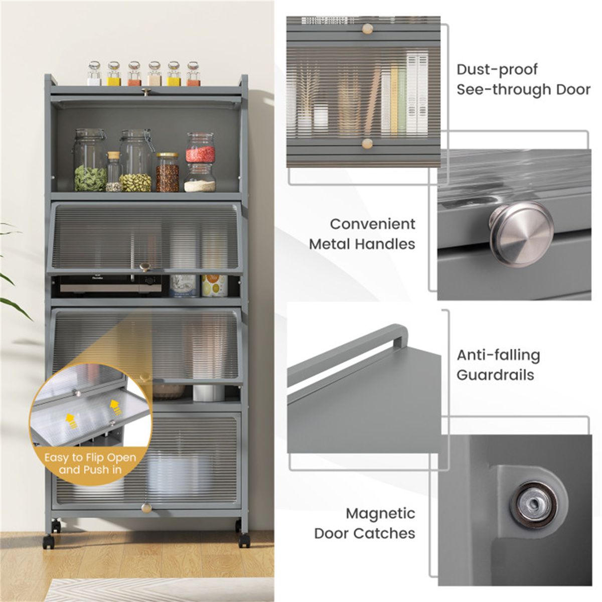 5-Tier Rolling Storage Stand with Flip Doors – Perfect for Pet Supplies & More