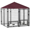 Spacious Outdoor Dog Kennel with UV-Protective Canopy and Rotating Bowl Holder