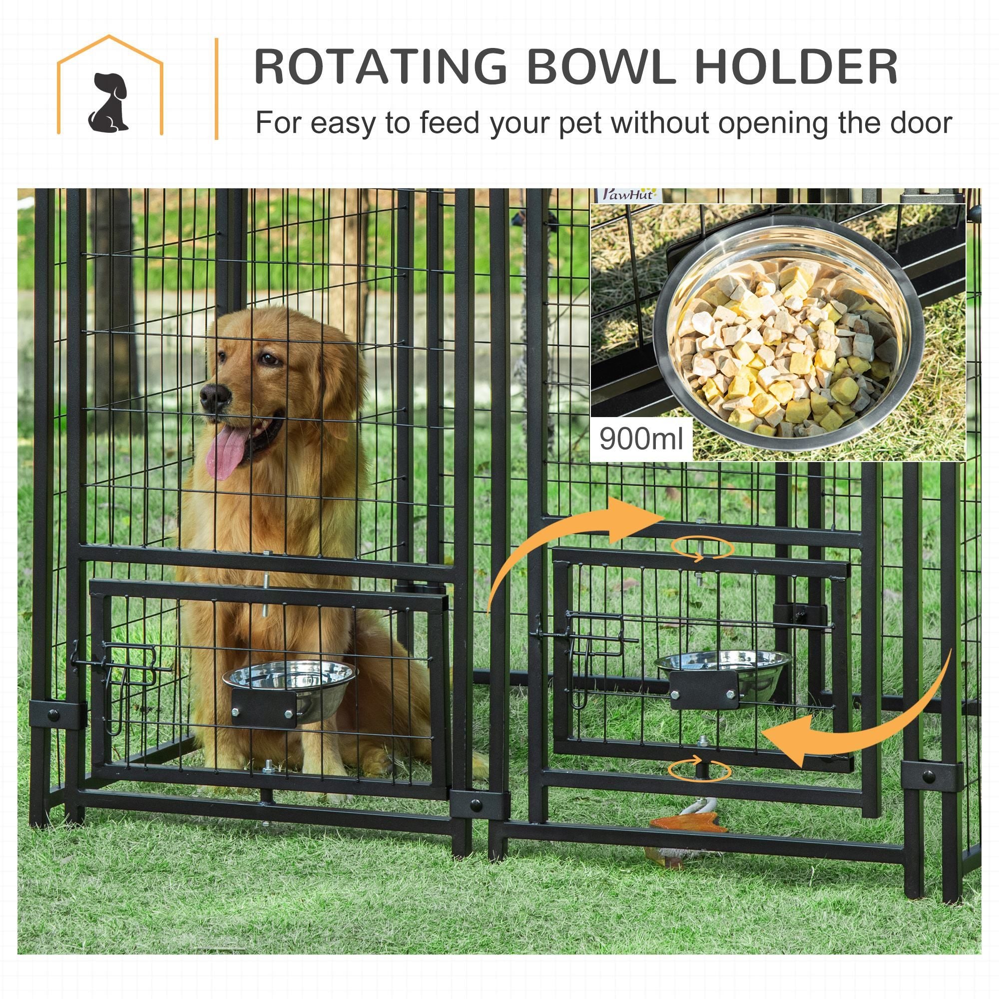 Spacious Outdoor Dog Kennel with UV-Protective Canopy and Rotating Bowl Holder