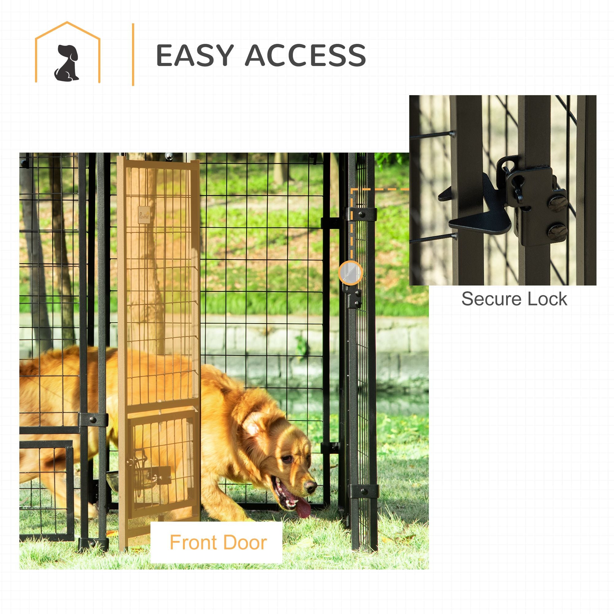 Spacious Outdoor Dog Kennel with UV-Protective Canopy and Rotating Bowl Holder