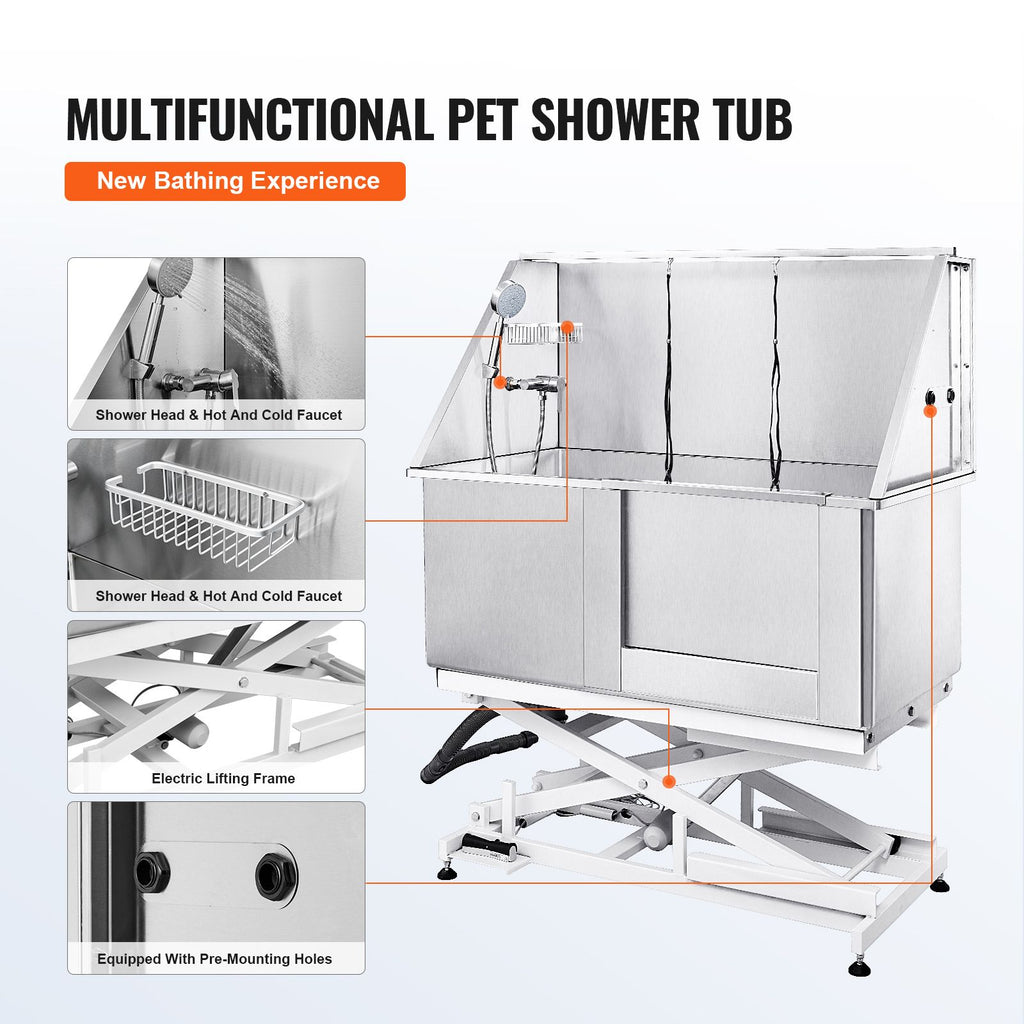 Professional Electric Height-Adjustable Dog Bathing Station – 50" Stainless Steel Tub for Pets Up to 330 lbs