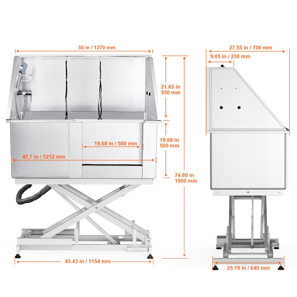 Professional Electric Height-Adjustable Dog Bathing Station – 50" Stainless Steel Tub for Pets Up to 330 lbs