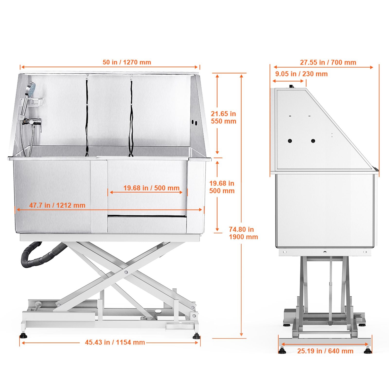Professional Electric Height-Adjustable Dog Bathing Station – 50" Stainless Steel Tub for Pets Up to 330 lbs