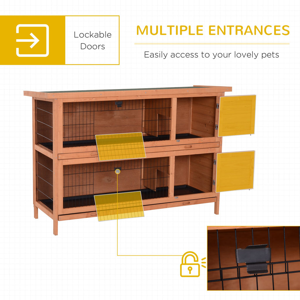 54" 2-Story Large Rabbit Hutch Bunny Cage Wooden Pet House Small Animal Habitat with Lockable Doors, No Leak Tray and Waterproof Roof for Outdoor/Indoor Natural