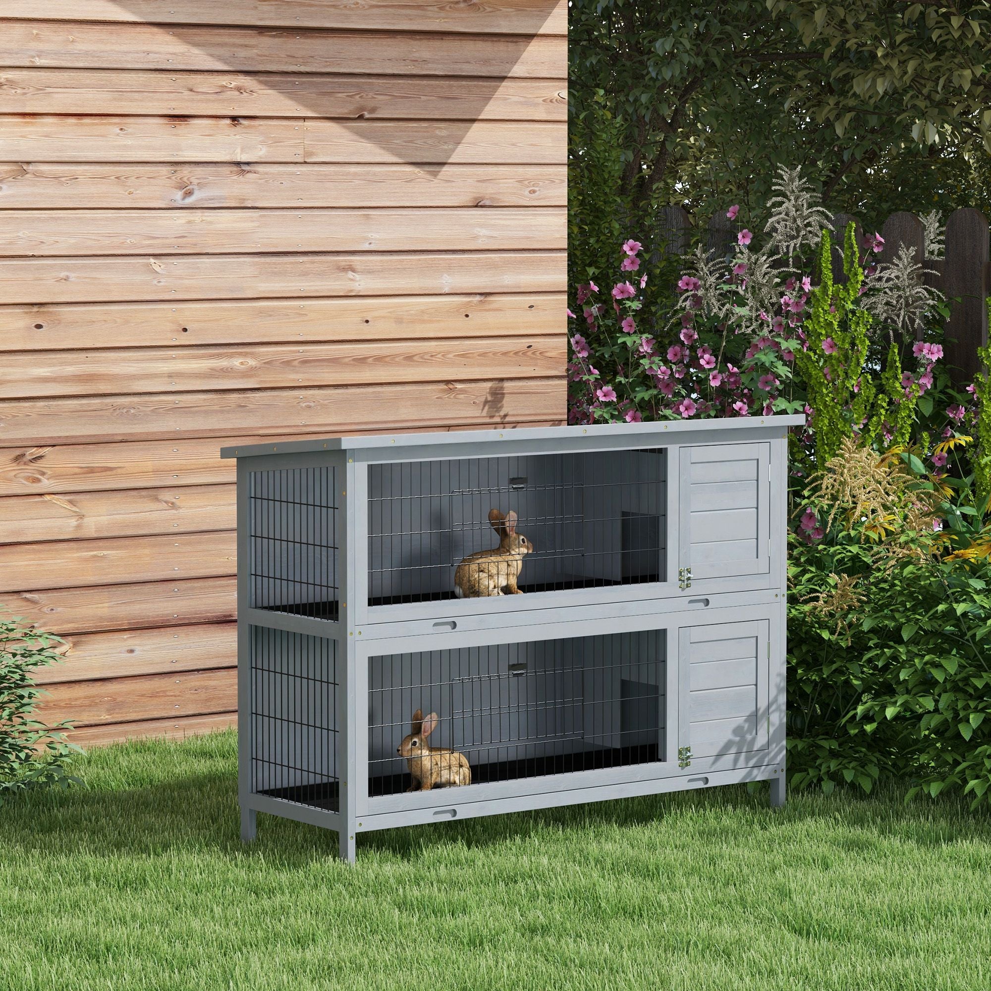 2-Story Large Rabbit Hutch with Lockable Doors and water-ready Roof