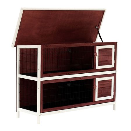 Weatherproof 2-Story Rabbit Hutch with Enclosed Run and Pull-Out Trays