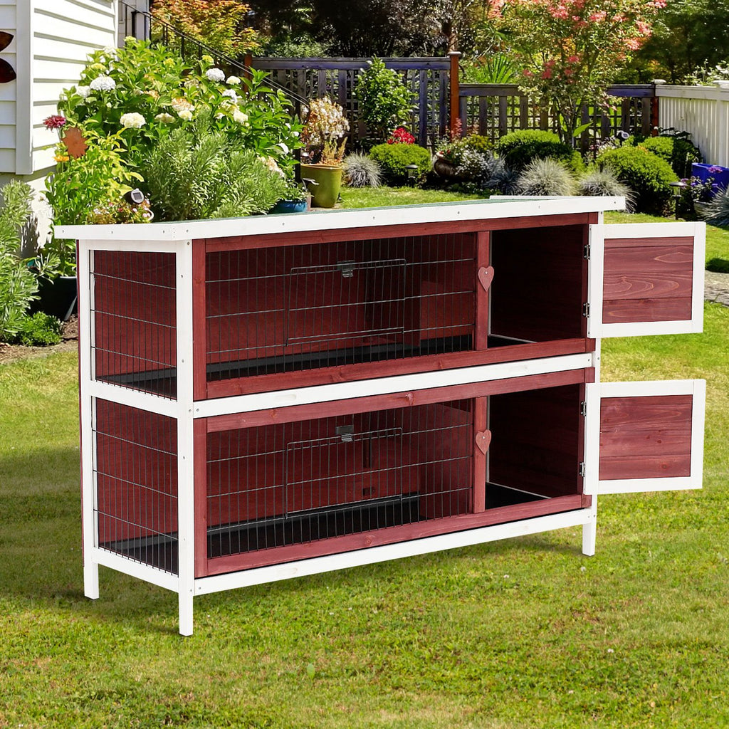 Weatherproof 2-Story Rabbit Hutch with Enclosed Run and Pull-Out Trays
