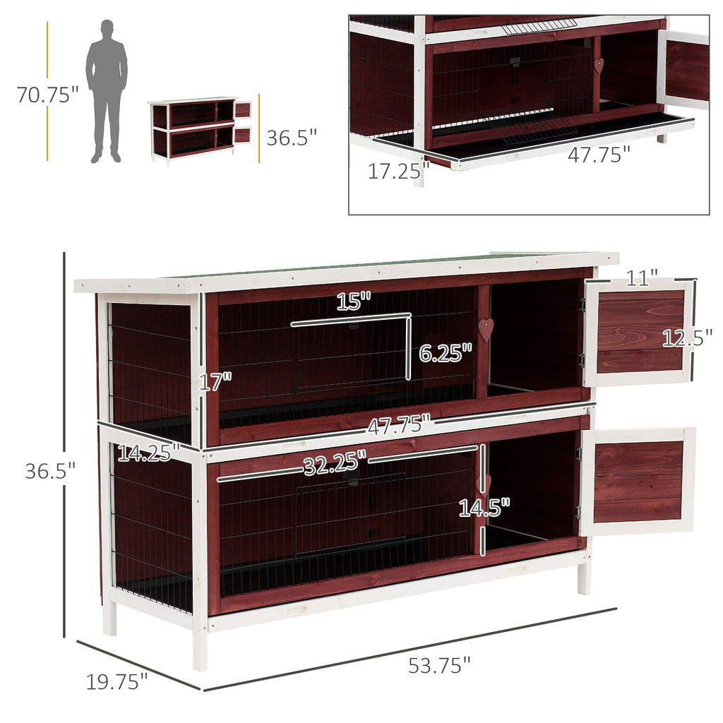 Weatherproof 2-Story Rabbit Hutch with Enclosed Run and Pull-Out Trays
