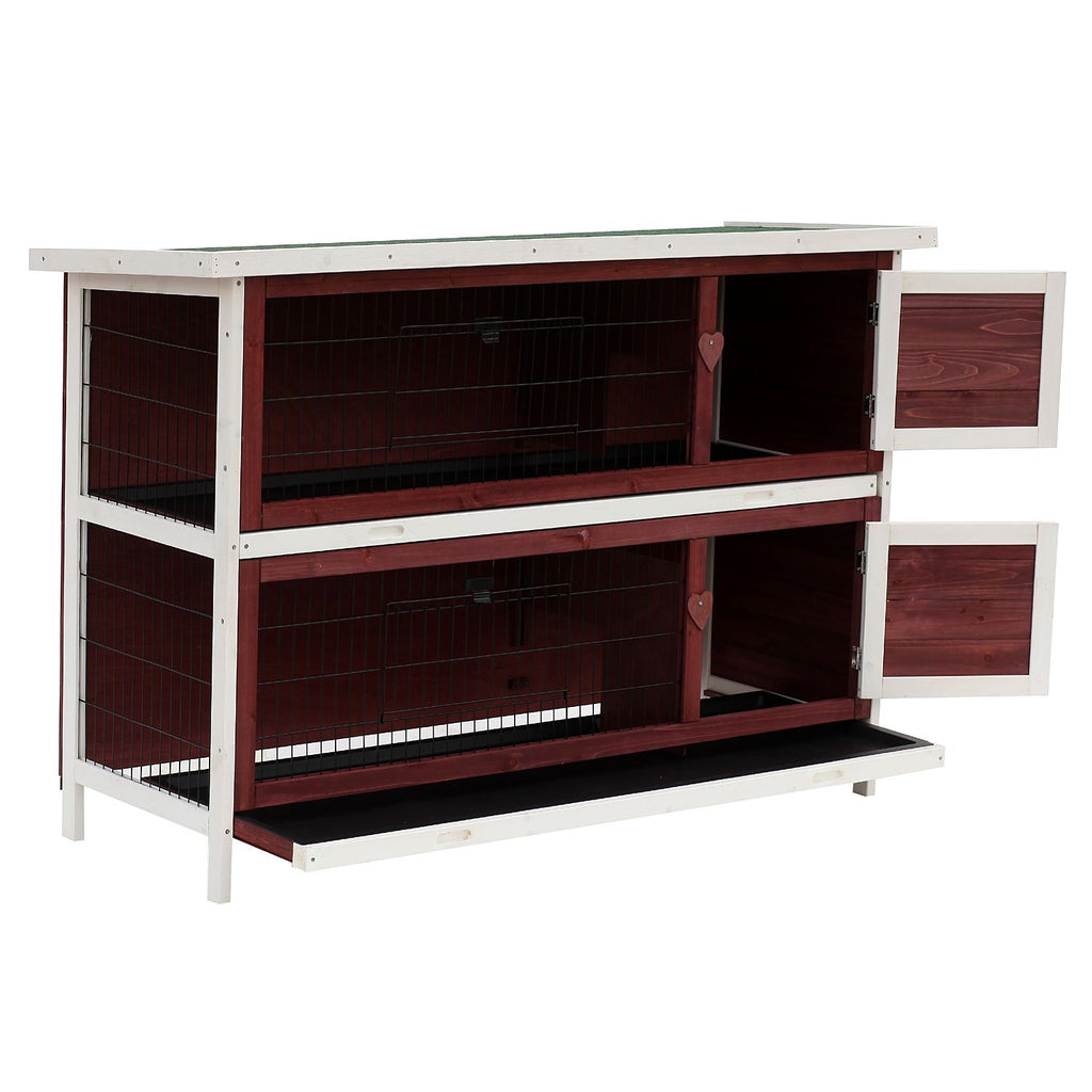 Weatherproof 2-Story Rabbit Hutch with Enclosed Run and Pull-Out Trays