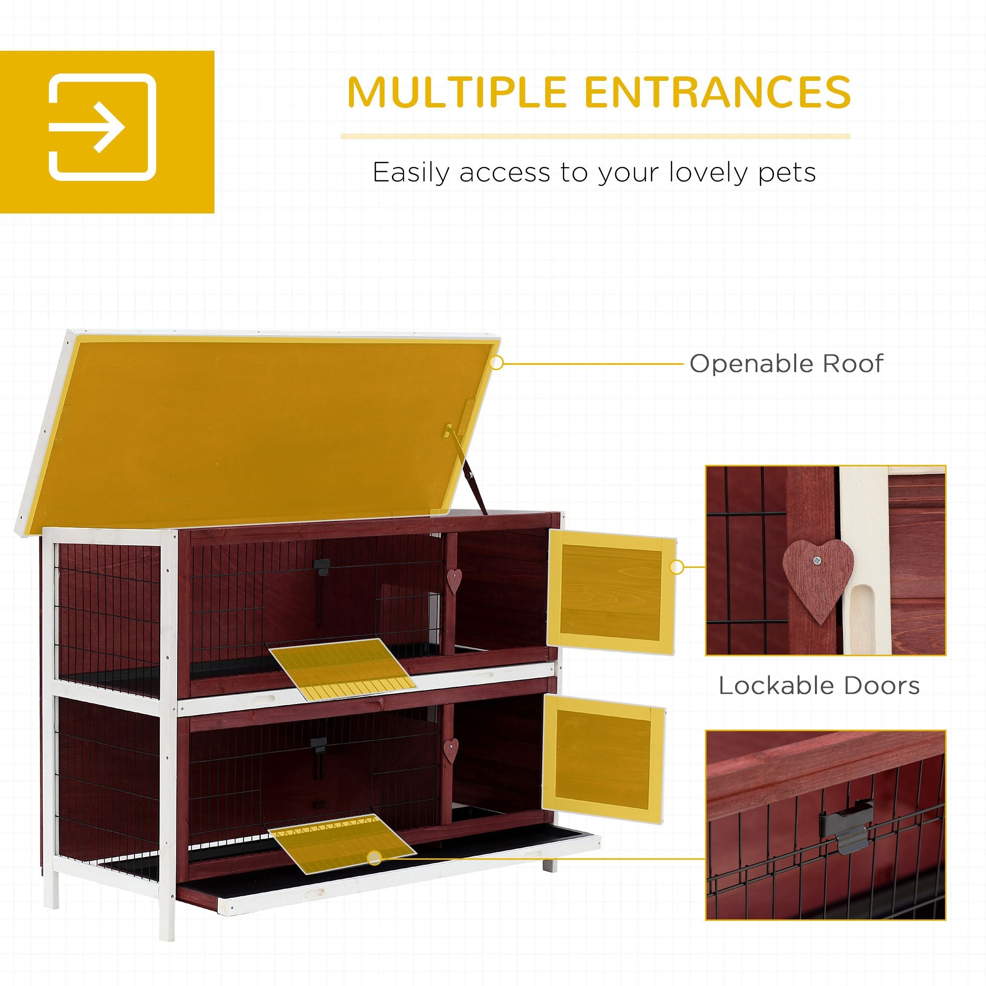 Weatherproof 2-Story Rabbit Hutch with Enclosed Run and Pull-Out Trays