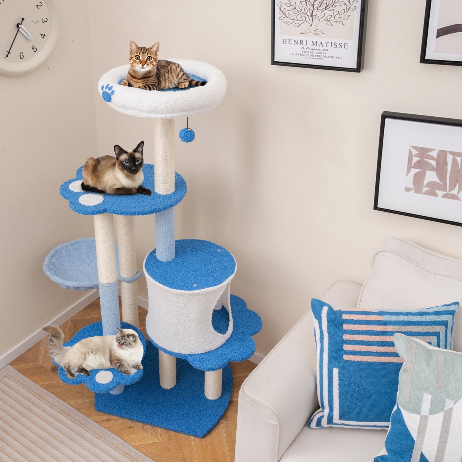 54- Modern Cat Tree Tower with Condo, Hammock & Scratching Posts
