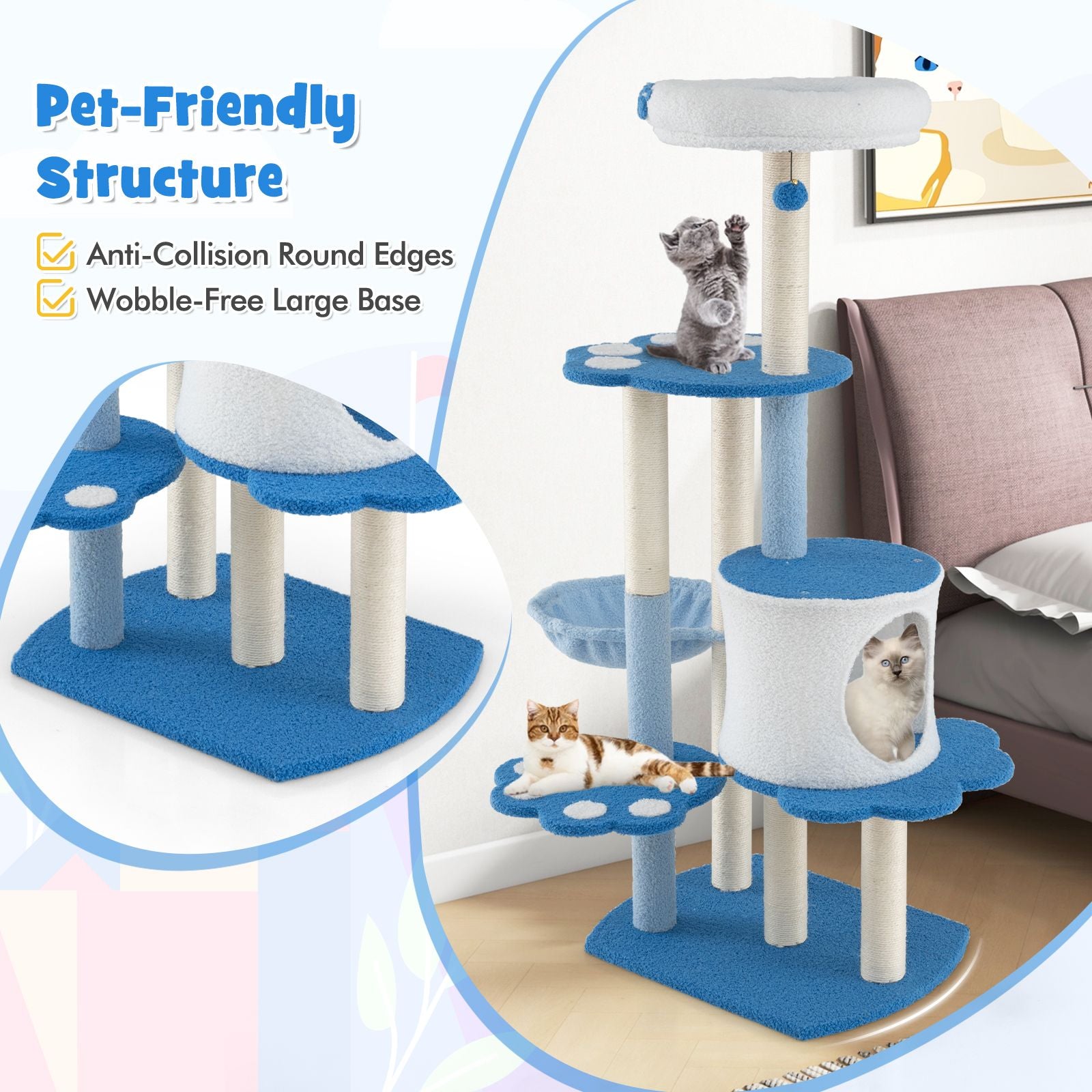 54- Modern Cat Tree Tower with Condo, Hammock & Scratching Posts