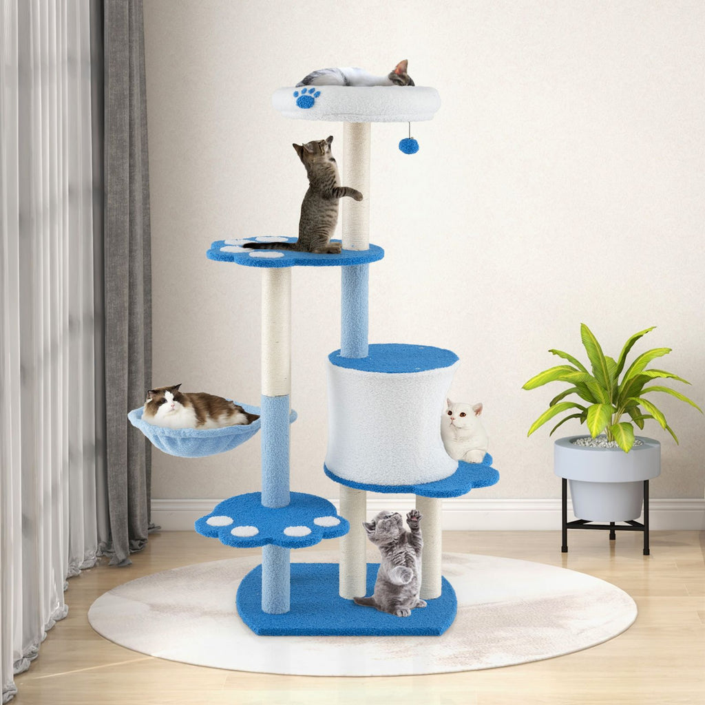 54- Modern Cat Tree Tower with Condo, Hammock & Scratching Posts