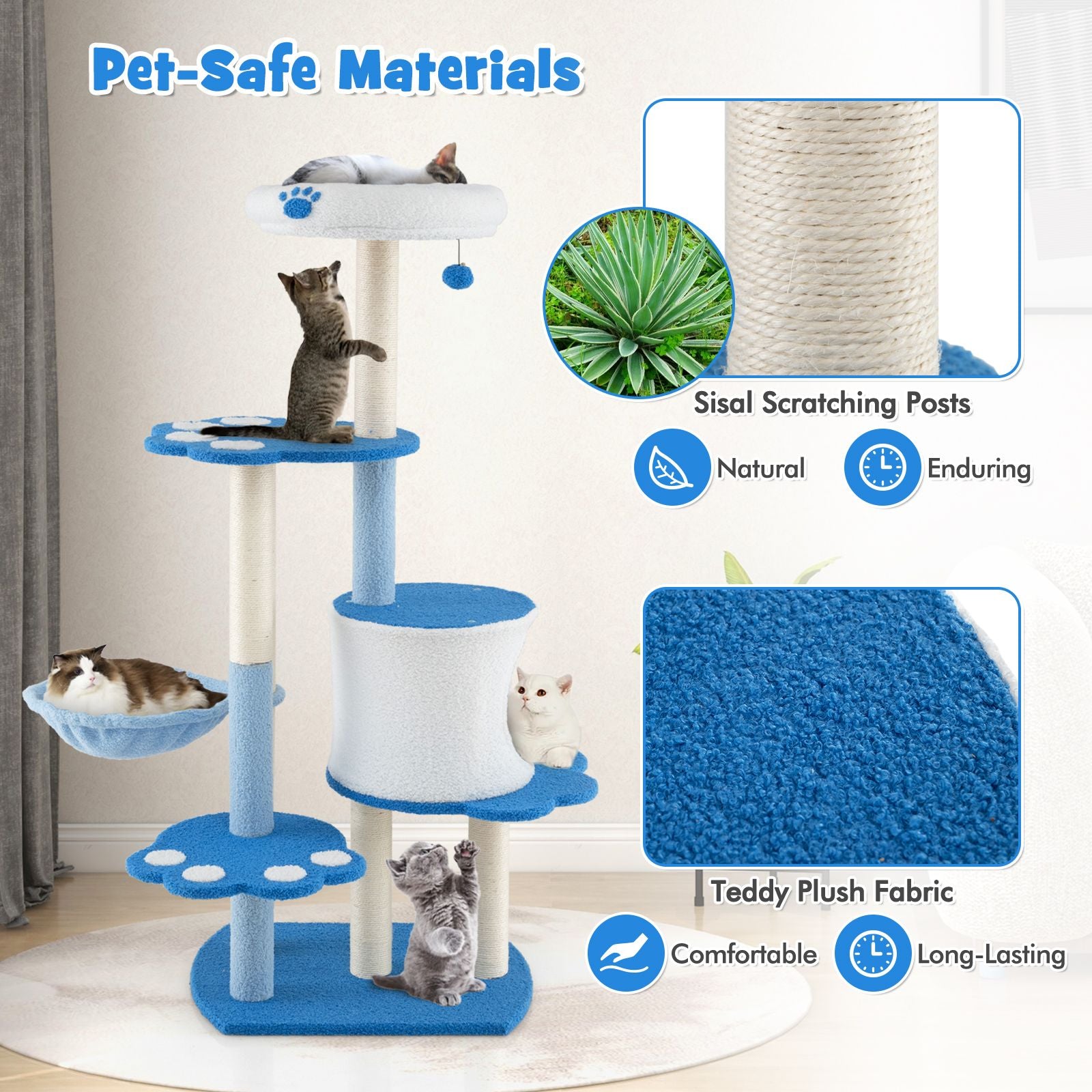 54- Modern Cat Tree Tower with Condo, Hammock & Scratching Posts