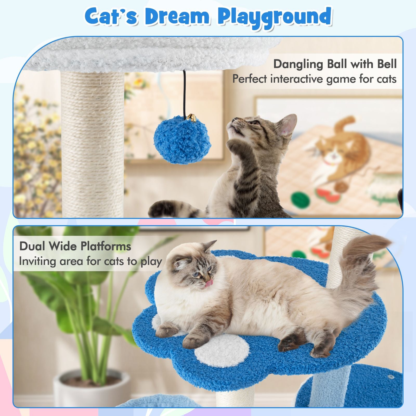 54- Modern Cat Tree Tower with Condo, Hammock & Scratching Posts
