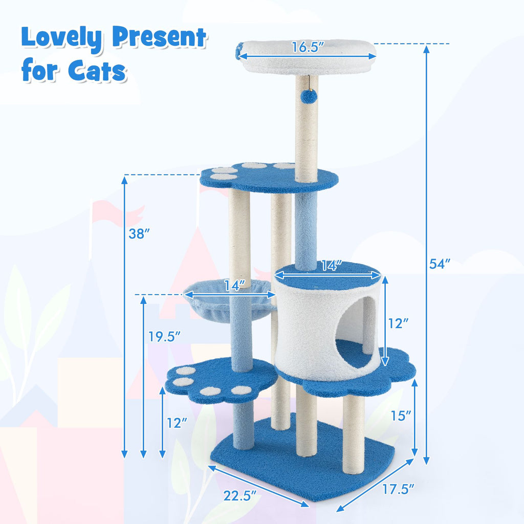 54- Modern Cat Tree Tower with Condo, Hammock & Scratching Posts