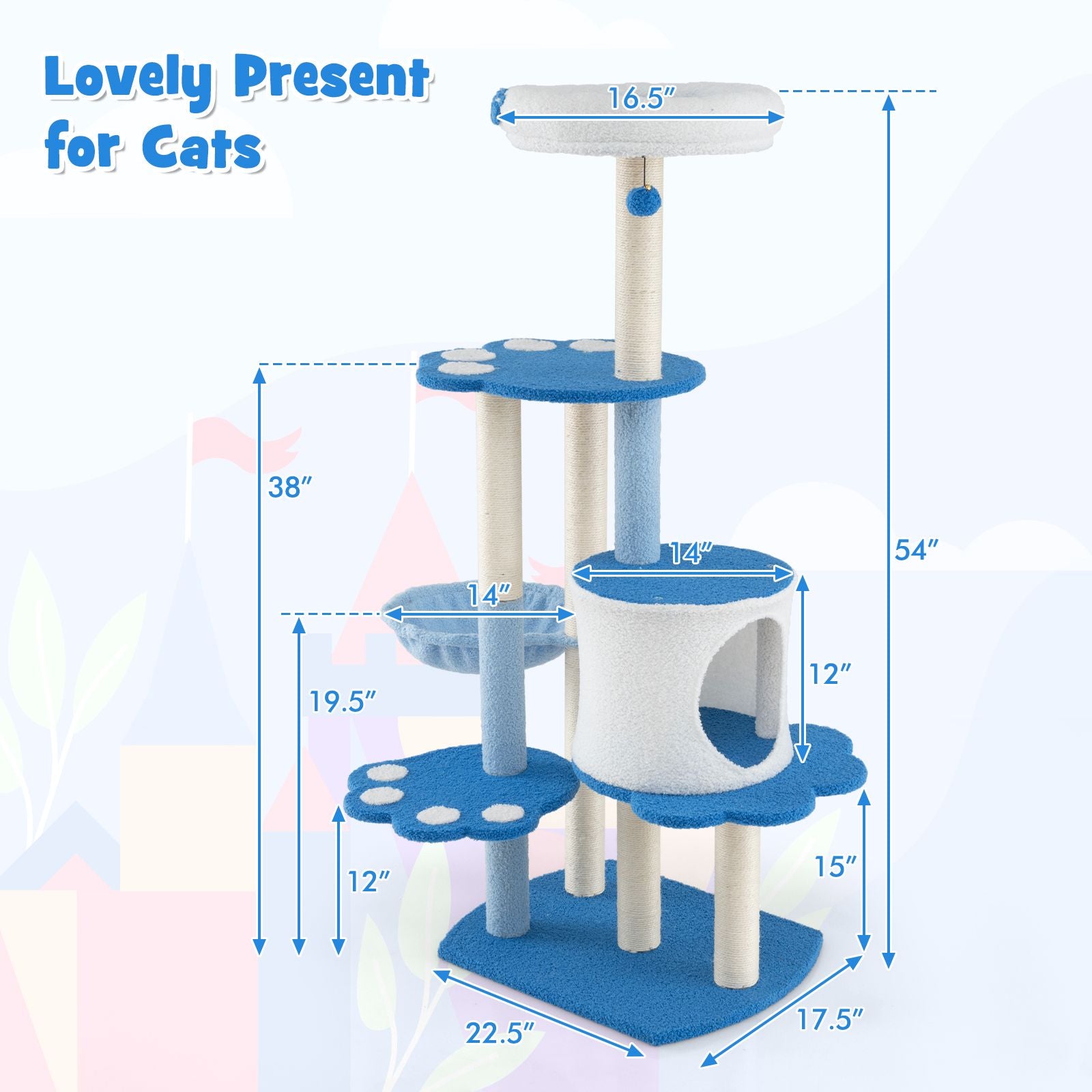 54- Modern Cat Tree Tower with Condo, Hammock & Scratching Posts
