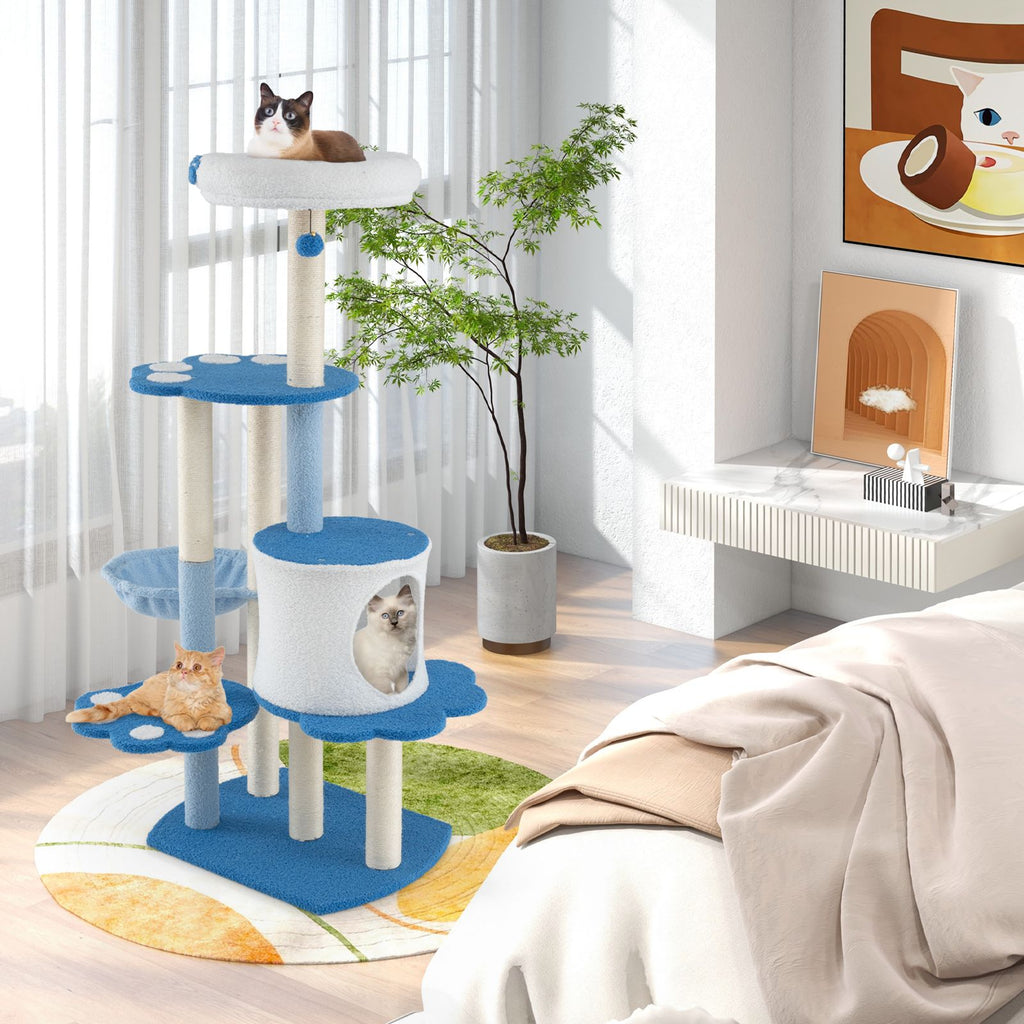 54- Modern Cat Tree Tower with Condo, Hammock & Scratching Posts