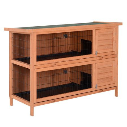 Compact 2-Tier Rabbit Hutch with Pull-Out Trays and Weather-Protective Roof