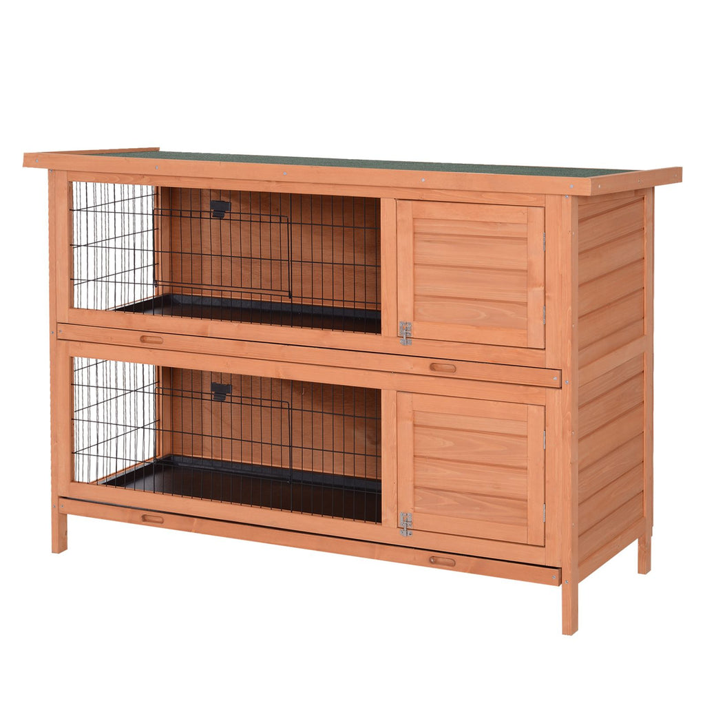 Compact 2-Tier Rabbit Hutch with Pull-Out Trays and Weather-Protective Roof