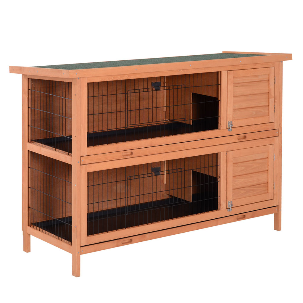 Compact 2-Tier Rabbit Hutch with Pull-Out Trays and Weather-Protective Roof